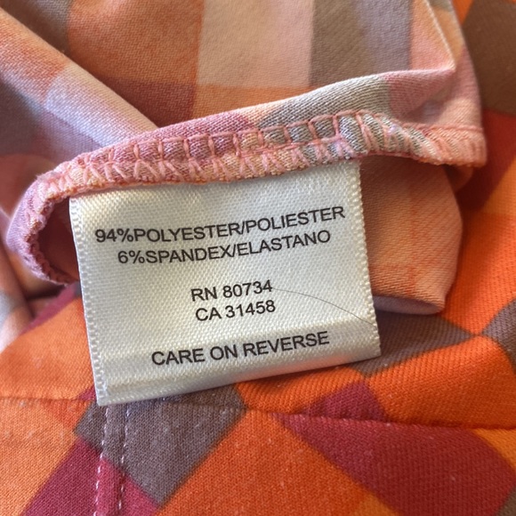 BCBG MAXAZRIA Chic Orange Square Geometric Print Stretch Blouse - Picture 6 of 7